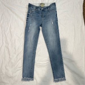 Democracy jeans, light blue vintage wash. Size 2. Distressed, 5 pocket, frayed